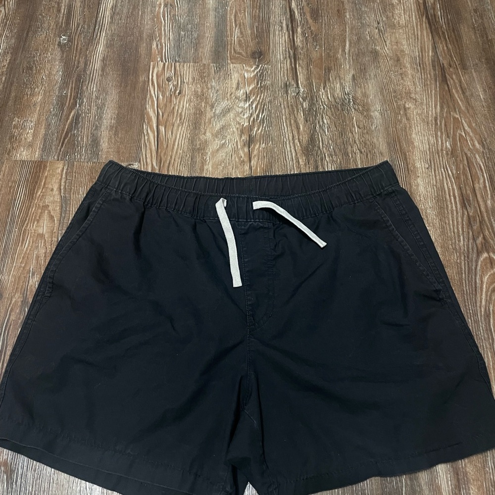 Black Twill Cotton Walking Short Shorts Elastic Drawstring S 29-31